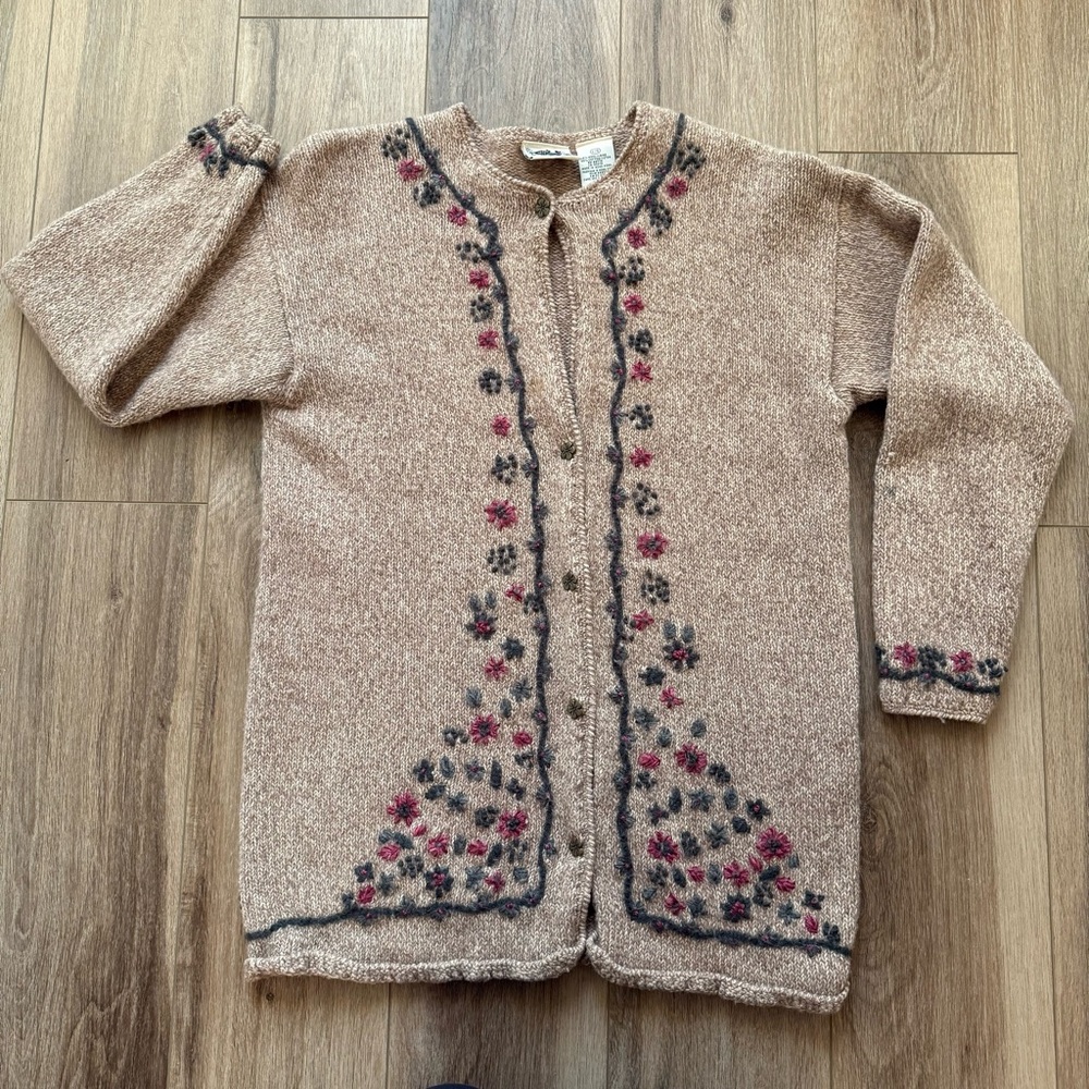 Vintage Northern Reflections Cozy Floral Knit Cardigan Sweater size Large